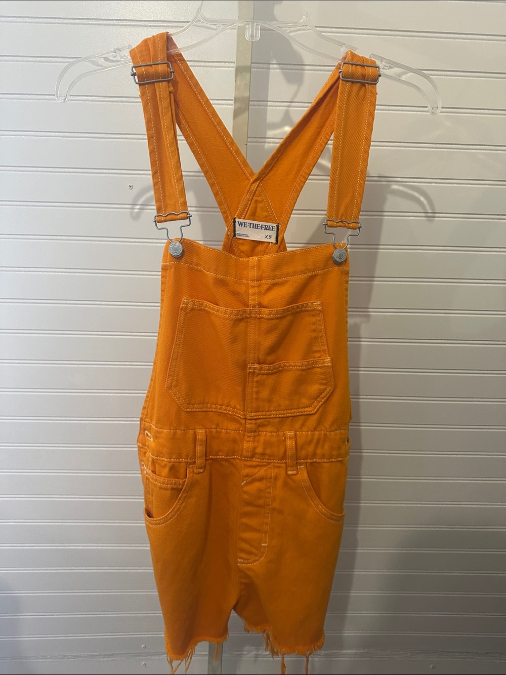 We The Free Ziggy Shortall Orange Denim Short Overalls XS